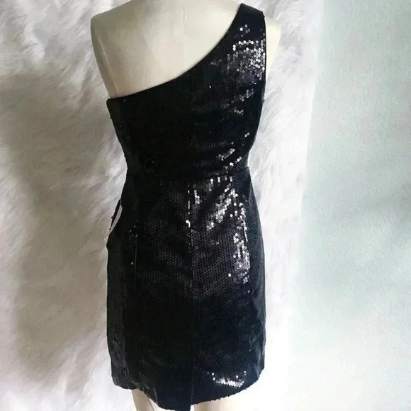NWT Forever 21 Black Sequin One Shoulder Cocktail Club Dress - Picture 3 of 7